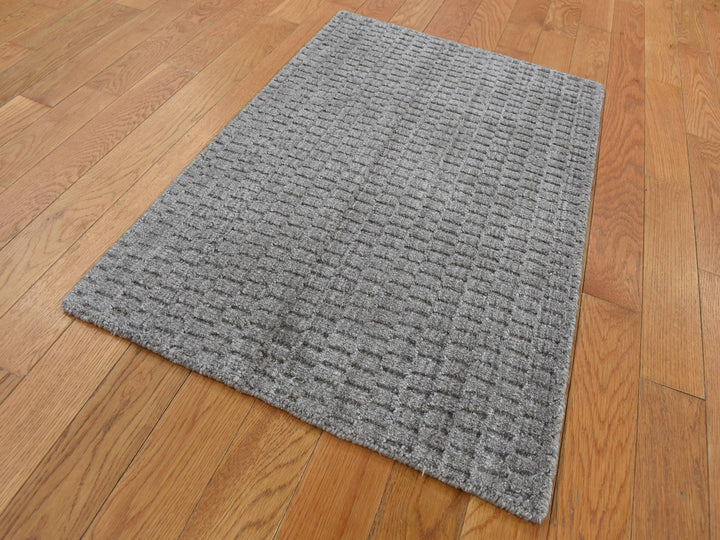 2'0" x 3'0" New Hand Loomed Grey Wool Rectangle Oriental Rug - MOA10287830