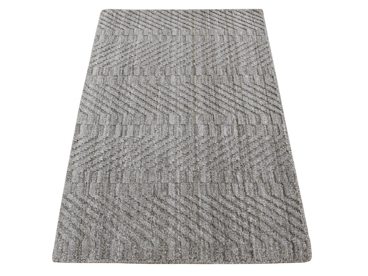 2'0" x 3'0" New Hand Loomed Grey Wool Rectangle Oriental Rug - MOA10287835