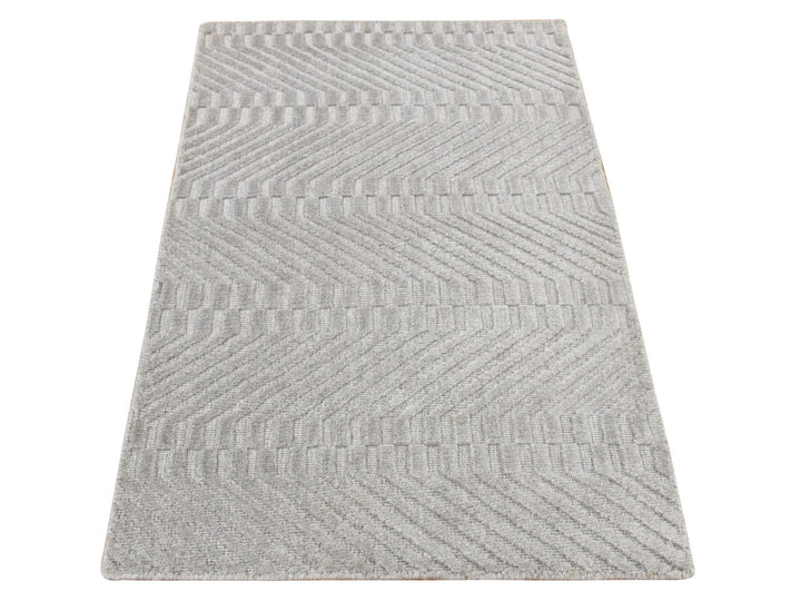 2'0" x 3'0" New Hand Loomed Grey Wool & Silk Rectangle Oriental Rug - MOA10287838