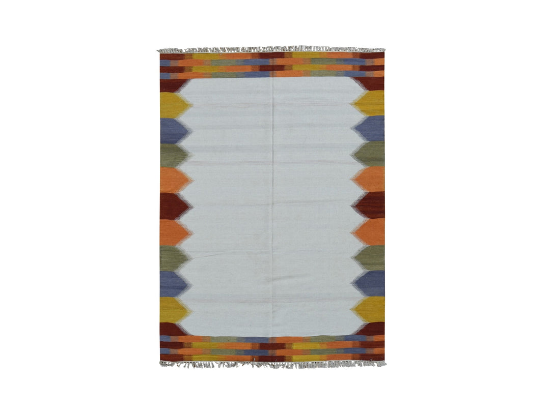 5'5" x 7'10" New Hand Woven Ivory Wool Rectangle Oriental Rug - MOA10287890