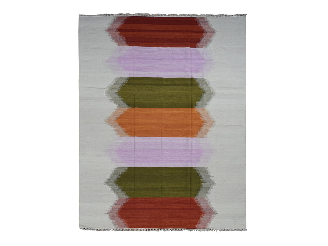 8'0" x 10'1" New Hand Woven Ivory Wool Rectangle Oriental Rug - MOA10287894