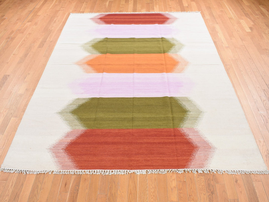 8'0" x 10'1" New Hand Woven Ivory Wool Rectangle Oriental Rug - MOA10287894