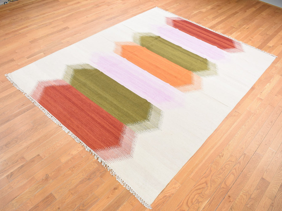 8'0" x 10'1" New Hand Woven Ivory Wool Rectangle Oriental Rug - MOA10287894