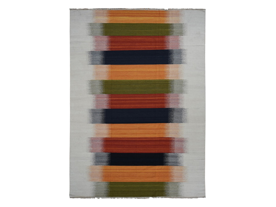 9'0" x 12'6" New Hand Woven Ivory Wool Rectangle Oriental Rug - MOA10287895