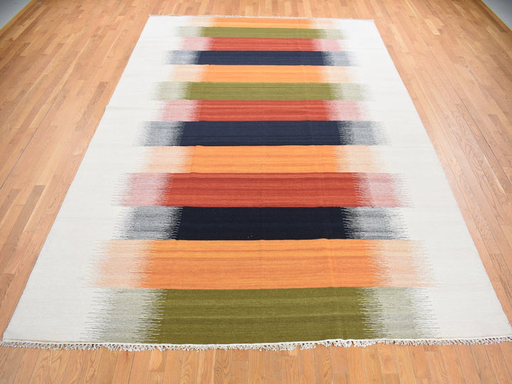 9'0" x 12'6" New Hand Woven Ivory Wool Rectangle Oriental Rug - MOA10287895