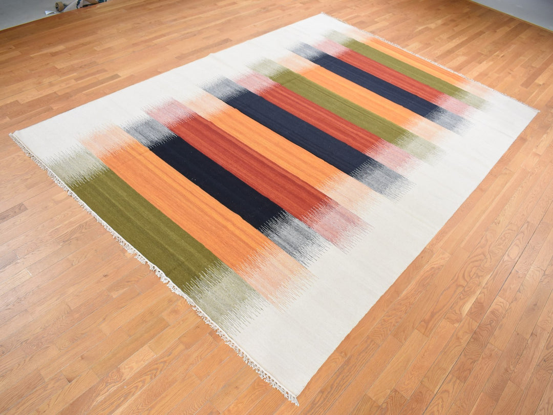 9'0" x 12'6" New Hand Woven Ivory Wool Rectangle Oriental Rug - MOA10287895