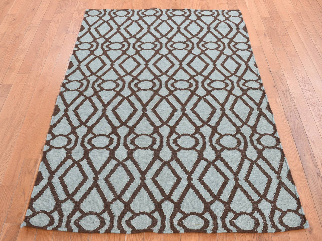 4'3" x 5'10" New Hand Woven Green Wool Rectangle Oriental Rug - MOA10287901