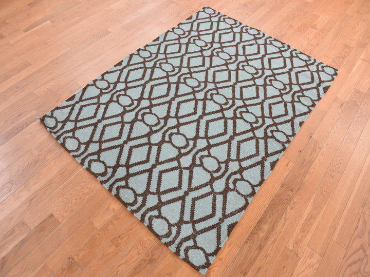 4'3" x 5'10" New Hand Woven Green Wool Rectangle Oriental Rug - MOA10287901