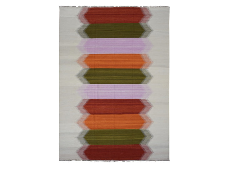 9'0" x 12'7" New Hand Woven Ivory Wool Rectangle Oriental Rug - MOA10287905