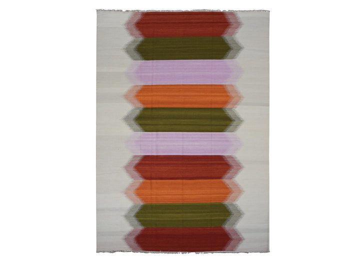 9'0" x 12'7" New Hand Woven Ivory Wool Rectangle Oriental Rug - MOA10287906