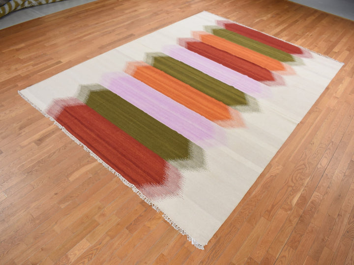 9'0" x 12'7" New Hand Woven Ivory Wool Rectangle Oriental Rug - MOA10287906