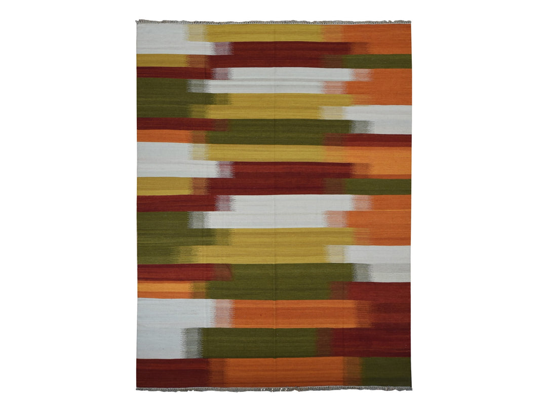 9'1" x 12'6" New Hand Woven Ivory Wool Rectangle Oriental Rug - MOA10287909