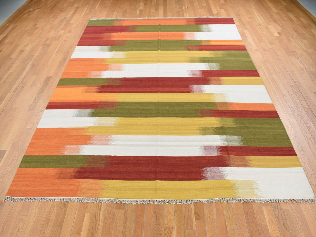 9'1" x 12'6" New Hand Woven Ivory Wool Rectangle Oriental Rug - MOA10287909