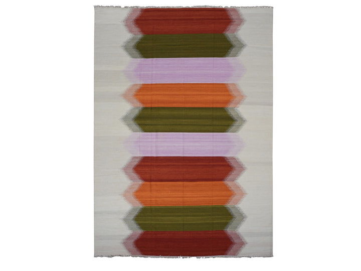 9'0" x 12'7" New Hand Woven Ivory Wool Rectangle Oriental Rug - MOA10287911