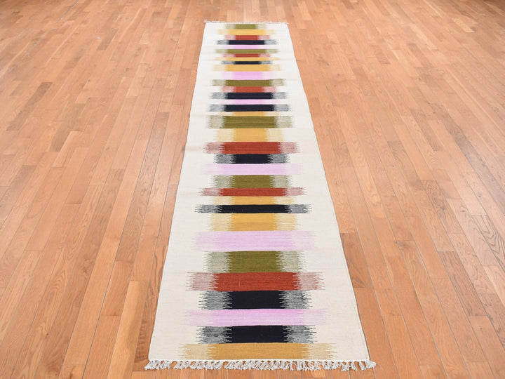 2'7" x 12'2" New Hand Woven Ivory Wool Runner Oriental Rug - MOA10287926