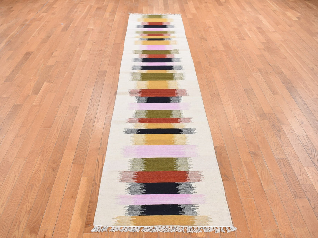 2'7" x 12'2" New Hand Woven Ivory Wool Runner Oriental Rug - MOA10287926