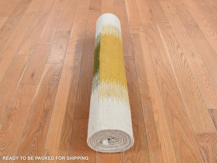 2'7" x 12'2" New Hand Woven Ivory Wool Runner Oriental Rug - MOA10287926