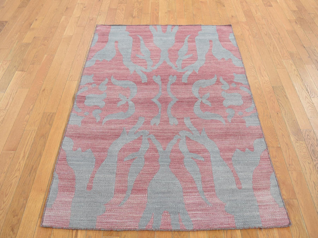 4'0" x 6'0" New Hand Woven Grey Wool Rectangle Oriental Rug - MOA10287929