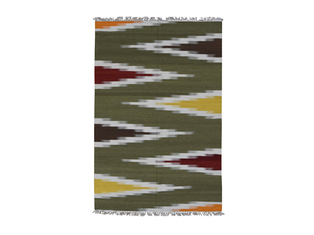 5'1" x 8'1" New Hand Woven Green Wool Rectangle Oriental Rug - MOA10287931