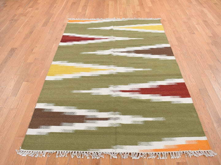 5'1" x 8'1" New Hand Woven Green Wool Rectangle Oriental Rug - MOA10287931