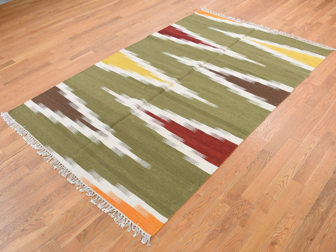 5'1" x 8'1" New Hand Woven Green Wool Rectangle Oriental Rug - MOA10287931