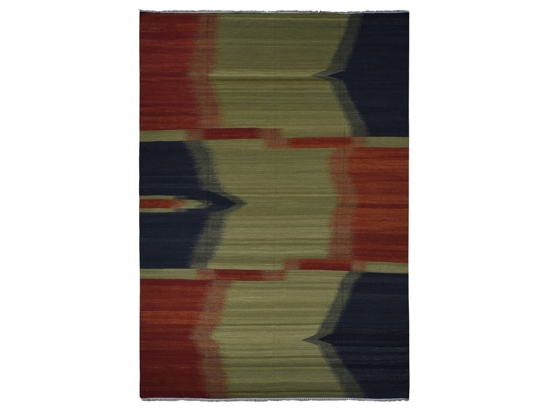 10'0" x 14'6" New Hand Woven Green Wool Rectangle Oriental Rug - MOA10287936