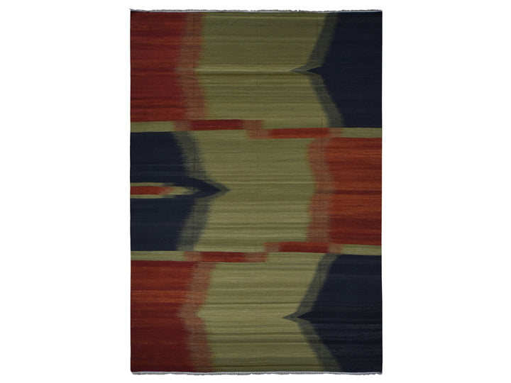 10'0" x 14'6" New Hand Woven Green Wool Rectangle Oriental Rug - MOA10287936