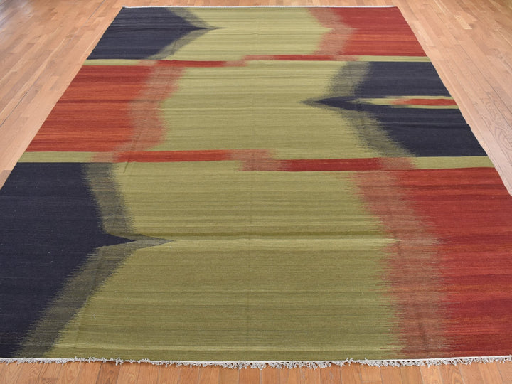 10'0" x 14'6" New Hand Woven Green Wool Rectangle Oriental Rug - MOA10287936