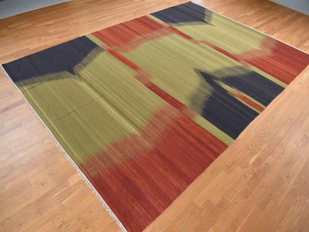 10'0" x 14'6" New Hand Woven Green Wool Rectangle Oriental Rug - MOA10287936