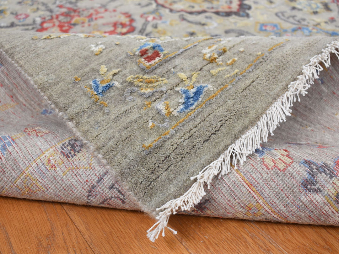 10'0" x 10'6" New Hand Knotted Grey Wool & Silk Square Oriental Rug - MOA10287946