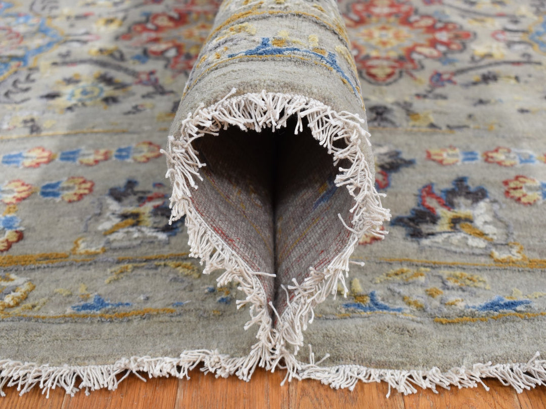 10'0" x 10'6" New Hand Knotted Grey Wool & Silk Square Oriental Rug - MOA10287946