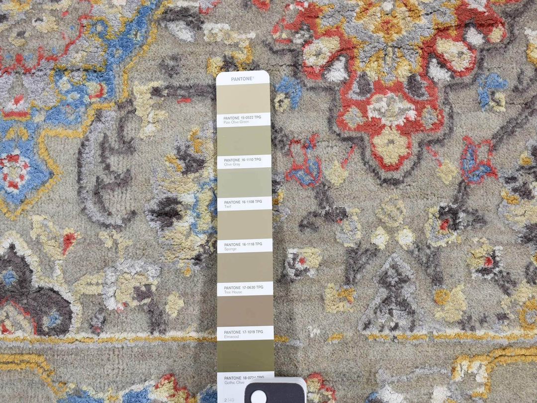 10'0" x 10'6" New Hand Knotted Grey Wool & Silk Square Oriental Rug - MOA10287946