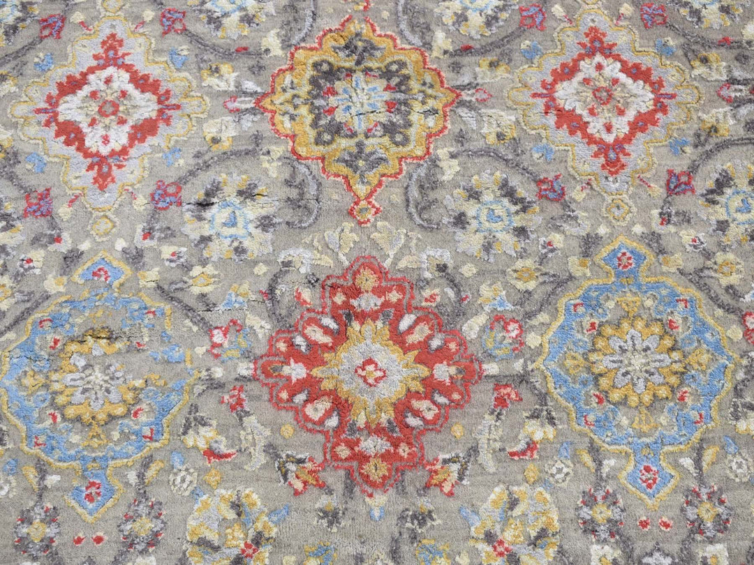 10'0" x 10'6" New Hand Knotted Grey Wool & Silk Square Oriental Rug - MOA10287946