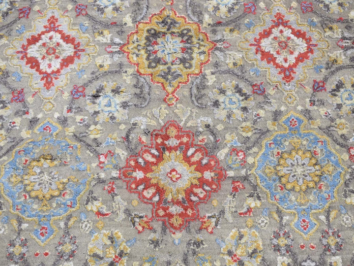 10'0" x 10'6" New Hand Knotted Grey Wool & Silk Square Oriental Rug - MOA10287946