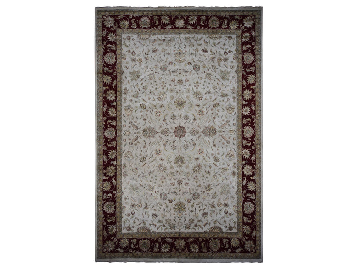 12'0" x 18'2" New Hand Knotted Ivory Wool & Silk Rectangle Oriental Rug - MOA10287952