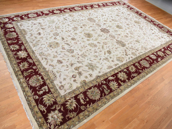 12'0" x 18'2" New Hand Knotted Ivory Wool & Silk Rectangle Oriental Rug - MOA10287952