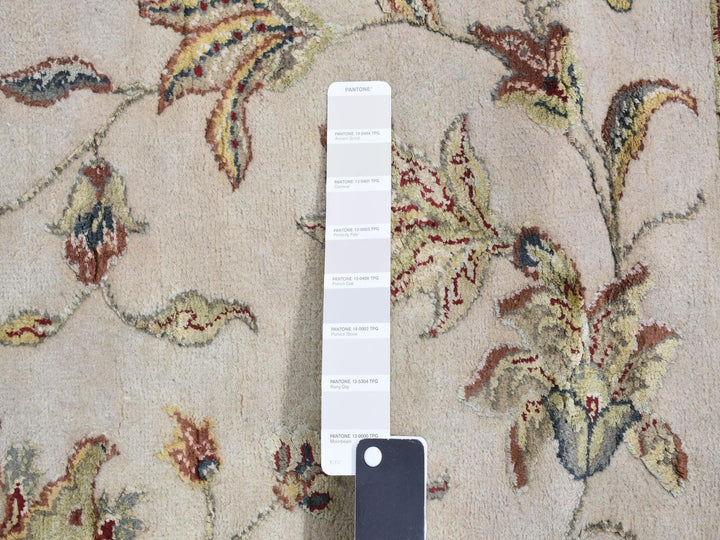 12'0" x 18'2" New Hand Knotted Ivory Wool & Silk Rectangle Oriental Rug - MOA10287952