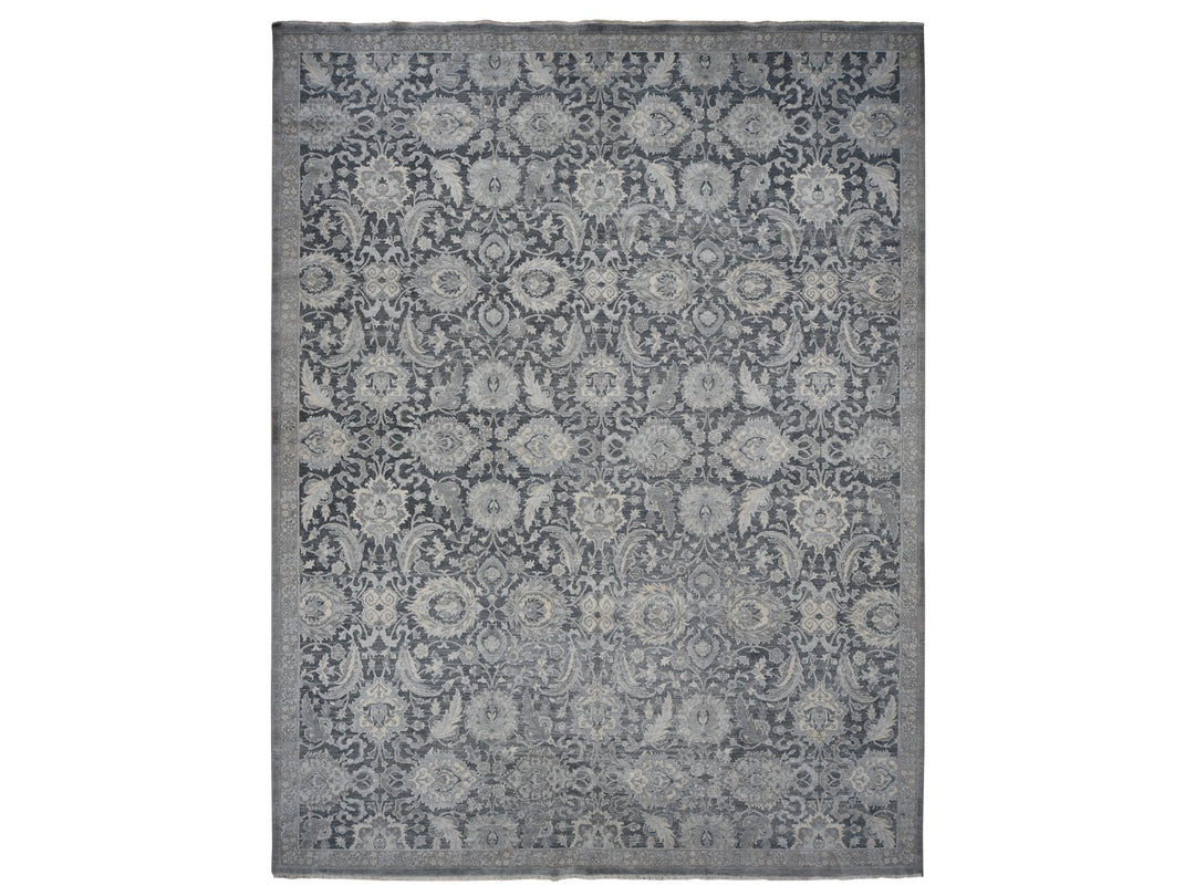 12'0" x 15'8" New Hand Knotted Grey Wool & Silk Rectangle Oriental Rug - MOA10287953