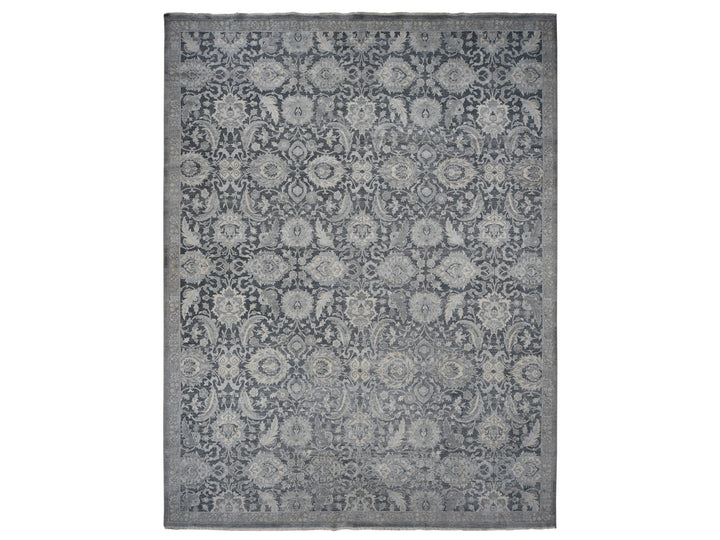 12'0" x 15'8" New Hand Knotted Grey Wool & Silk Rectangle Oriental Rug - MOA10287953
