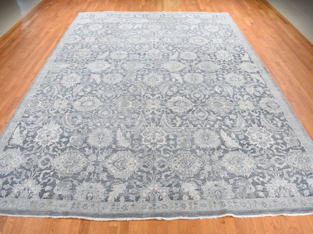 12'0" x 15'8" New Hand Knotted Grey Wool & Silk Rectangle Oriental Rug - MOA10287953