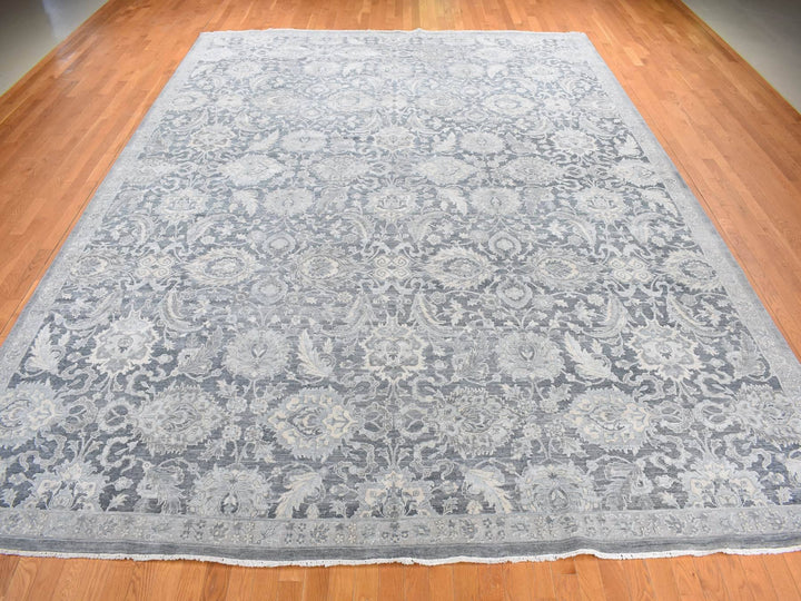 12'0" x 15'8" New Hand Knotted Grey Wool & Silk Rectangle Oriental Rug - MOA10287953