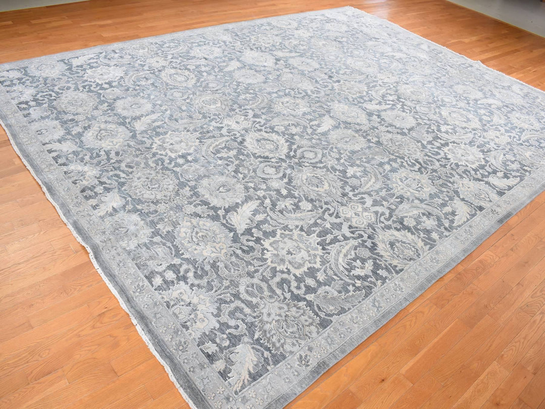 12'0" x 15'8" New Hand Knotted Grey Wool & Silk Rectangle Oriental Rug - MOA10287953