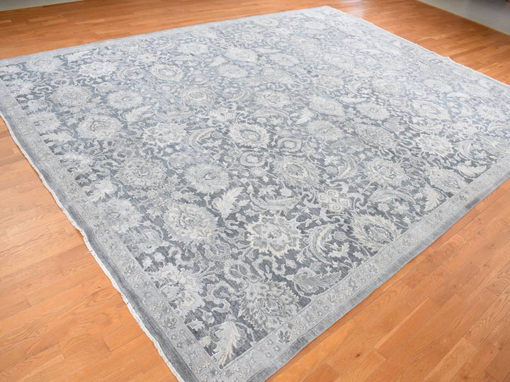 12'0" x 15'8" New Hand Knotted Grey Wool & Silk Rectangle Oriental Rug - MOA10287953