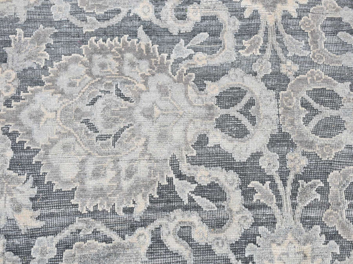 12'0" x 15'8" New Hand Knotted Grey Wool & Silk Rectangle Oriental Rug - MOA10287953