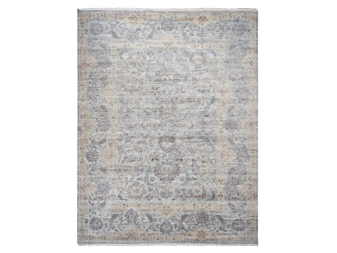 11'8" x 15'3" New Hand Knotted Green Wool & Silk Rectangle Oriental Rug - MOA10287993