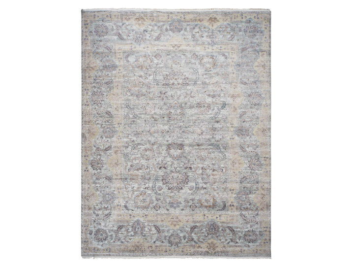 11'8" x 15'3" New Hand Knotted Green Wool & Silk Rectangle Oriental Rug - MOA10287993