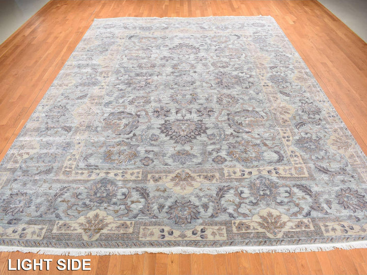 11'8" x 15'3" New Hand Knotted Green Wool & Silk Rectangle Oriental Rug - MOA10287993