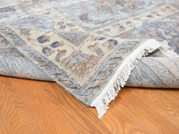 11'8" x 15'3" New Hand Knotted Green Wool & Silk Rectangle Oriental Rug - MOA10287993