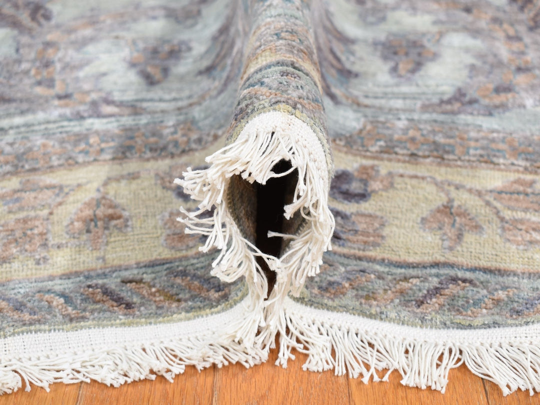 11'8" x 15'3" New Hand Knotted Green Wool & Silk Rectangle Oriental Rug - MOA10287993