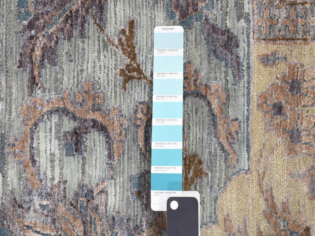 11'8" x 15'3" New Hand Knotted Green Wool & Silk Rectangle Oriental Rug - MOA10287993